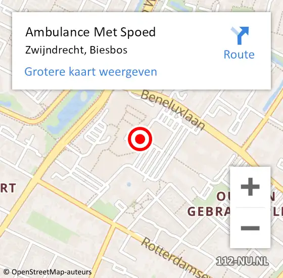 Locatie op kaart van de 112 melding: Ambulance Met Spoed Naar Zwijndrecht, Biesbos op 9 juni 2023 21:04