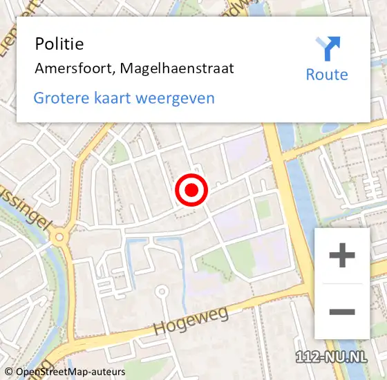 Locatie op kaart van de 112 melding: Politie Amersfoort, Magelhaenstraat op 9 juni 2023 21:17