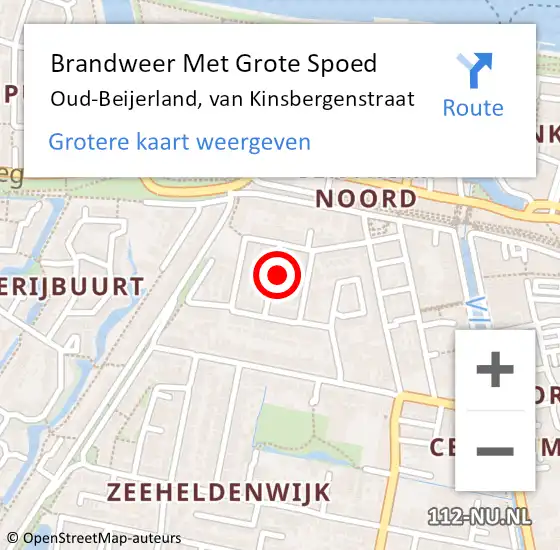 Locatie op kaart van de 112 melding: Brandweer Met Grote Spoed Naar Oud-Beijerland, van Kinsbergenstraat op 9 juni 2023 21:26