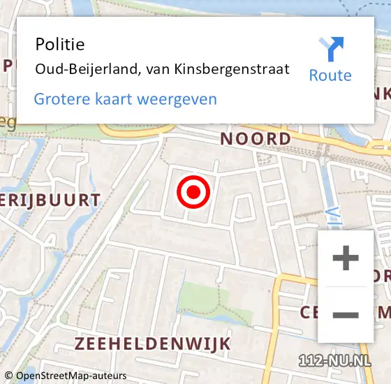 Locatie op kaart van de 112 melding: Politie Oud-Beijerland, van Kinsbergenstraat op 9 juni 2023 21:55