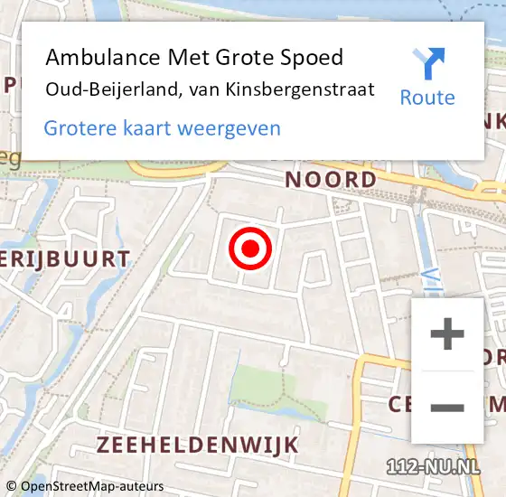 Locatie op kaart van de 112 melding: Ambulance Met Grote Spoed Naar Oud-Beijerland, van Kinsbergenstraat op 9 juni 2023 21:56