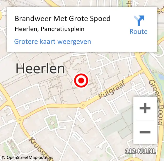 Locatie op kaart van de 112 melding: Brandweer Met Grote Spoed Naar Heerlen, Pancratiusplein op 9 juni 2023 22:02