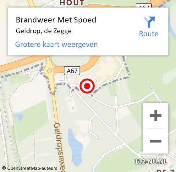 Locatie op kaart van de 112 melding: Brandweer Met Spoed Naar Geldrop, de Zegge op 9 juni 2023 22:03