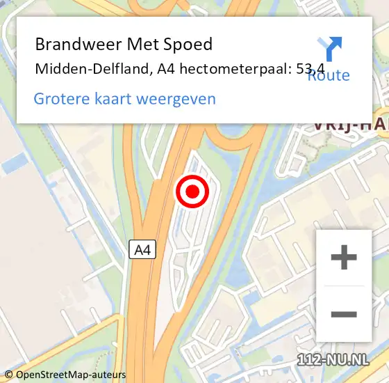 Locatie op kaart van de 112 melding: Brandweer Met Spoed Naar Midden-Delfland, A4 hectometerpaal: 53,4 op 9 juni 2023 22:08