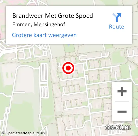 Locatie op kaart van de 112 melding: Brandweer Met Grote Spoed Naar Emmen, Mensingehof op 9 juni 2023 22:16