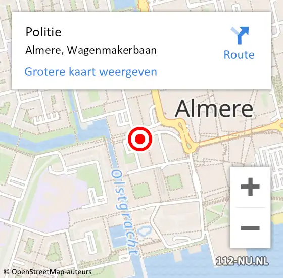 Locatie op kaart van de 112 melding: Politie Almere, Wagenmakerbaan op 9 juni 2023 22:32