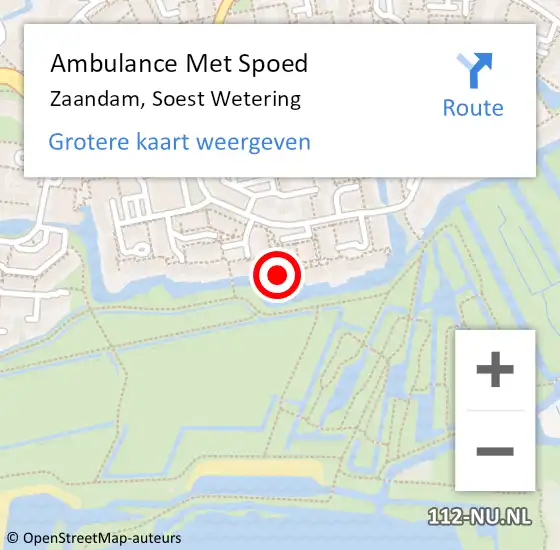 Locatie op kaart van de 112 melding: Ambulance Met Spoed Naar Zaandam, Soest Wetering op 9 juni 2023 22:34