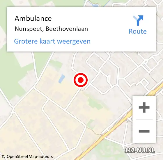 Locatie op kaart van de 112 melding: Ambulance Nunspeet, Beethovenlaan op 9 juni 2023 23:32