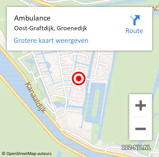 Locatie op kaart van de 112 melding: Ambulance Oost-Graftdijk, Groenedijk op 9 juni 2023 23:48