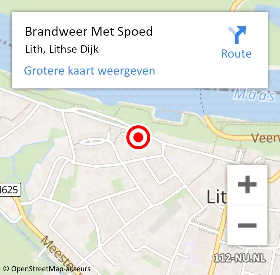 Locatie op kaart van de 112 melding: Brandweer Met Spoed Naar Lith, Lithse Dijk op 9 juni 2023 23:59