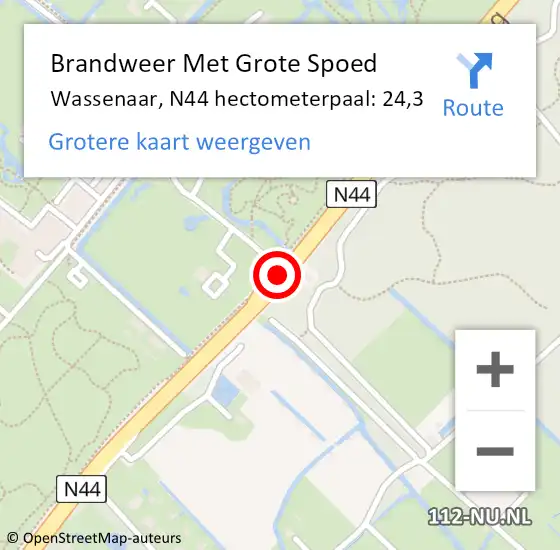 Locatie op kaart van de 112 melding: Brandweer Met Grote Spoed Naar Wassenaar, N44 hectometerpaal: 24,3 op 10 juni 2023 00:04