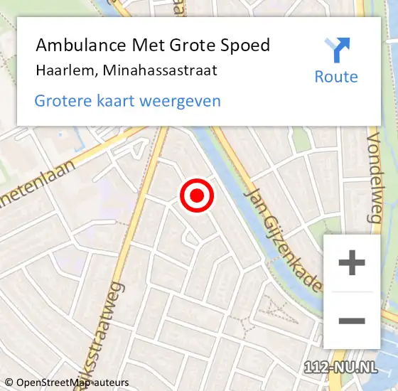 Locatie op kaart van de 112 melding: Ambulance Met Grote Spoed Naar Haarlem, Minahassastraat op 10 juni 2023 00:05