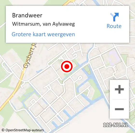 Locatie op kaart van de 112 melding: Brandweer Witmarsum, van Aylvaweg op 10 juni 2023 00:09