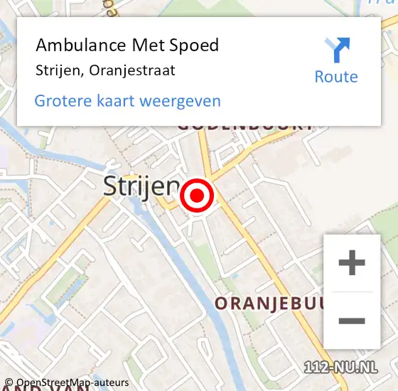 Locatie op kaart van de 112 melding: Ambulance Met Spoed Naar Strijen, Oranjestraat op 10 juni 2023 00:15