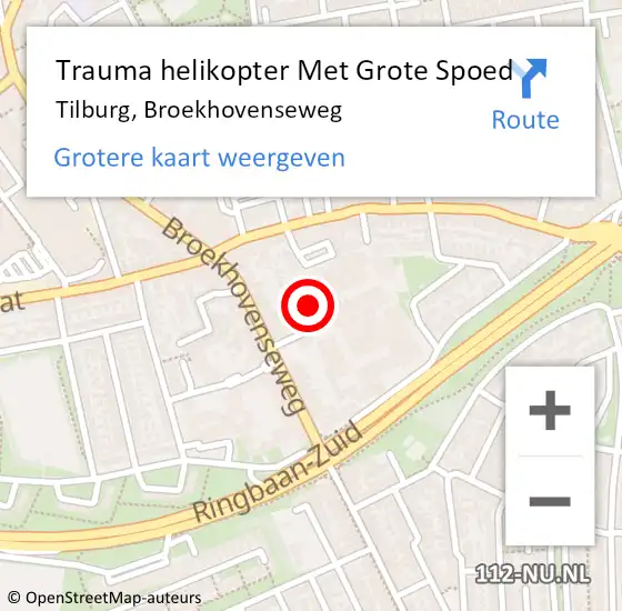 Locatie op kaart van de 112 melding: Trauma helikopter Met Grote Spoed Naar Tilburg, Broekhovenseweg op 10 juni 2023 00:19