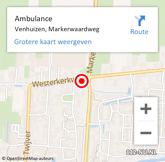 Locatie op kaart van de 112 melding: Ambulance Venhuizen, Markerwaardweg op 10 juni 2023 00:24