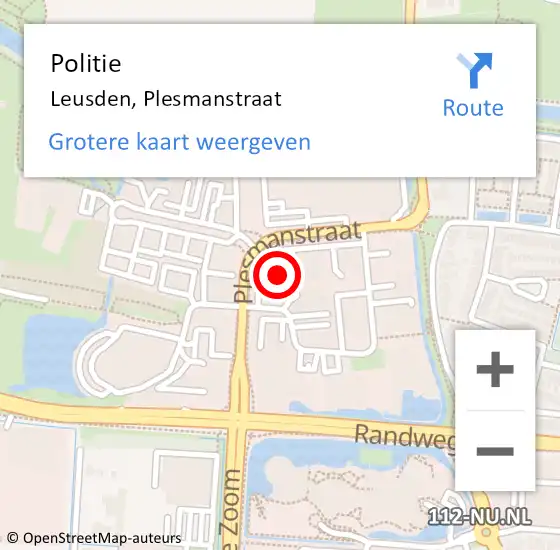 Locatie op kaart van de 112 melding: Politie Leusden, Plesmanstraat op 10 juni 2023 01:00