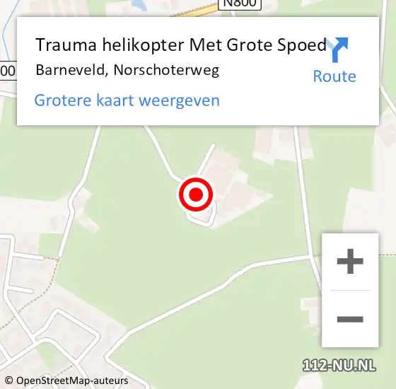 Locatie op kaart van de 112 melding: Trauma helikopter Met Grote Spoed Naar Barneveld, Norschoterweg op 10 juni 2023 01:12