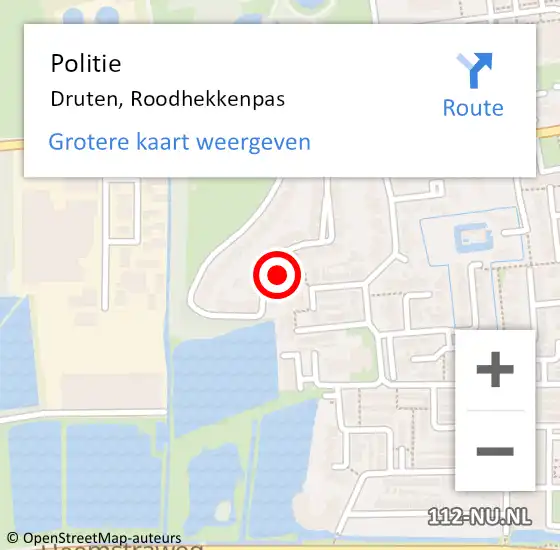 Locatie op kaart van de 112 melding: Politie Druten, Roodhekkenpas op 10 juni 2023 01:43