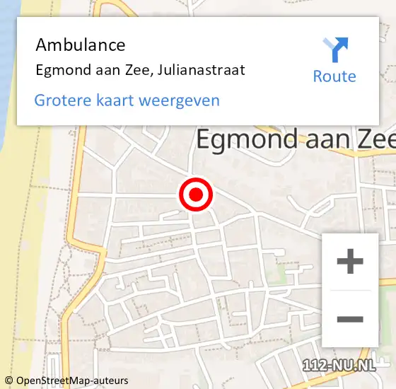 Locatie op kaart van de 112 melding: Ambulance Egmond aan Zee, Julianastraat op 28 augustus 2014 12:26