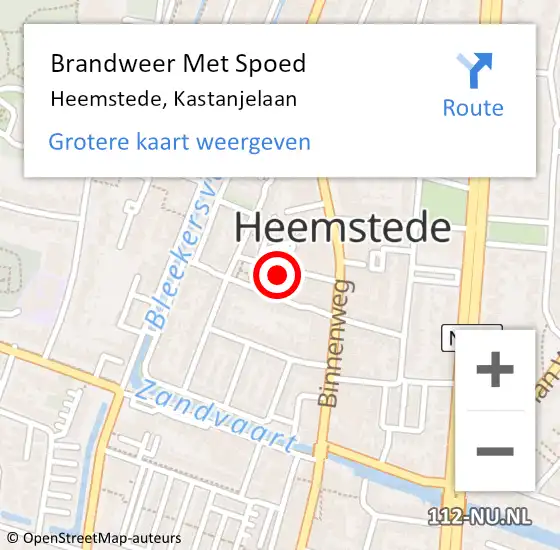 Locatie op kaart van de 112 melding: Brandweer Met Spoed Naar Heemstede, Kastanjelaan op 10 juni 2023 03:51