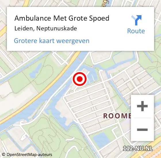 Locatie op kaart van de 112 melding: Ambulance Met Grote Spoed Naar Leiden, Neptunuskade op 10 juni 2023 04:24