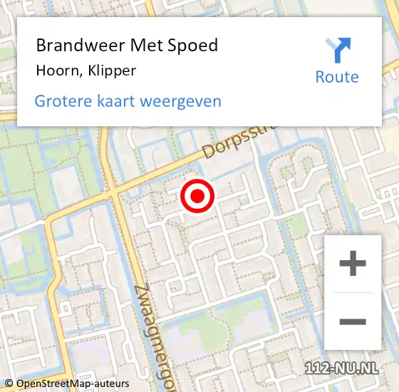 Locatie op kaart van de 112 melding: Brandweer Met Spoed Naar Hoorn, Klipper op 10 juni 2023 04:52
