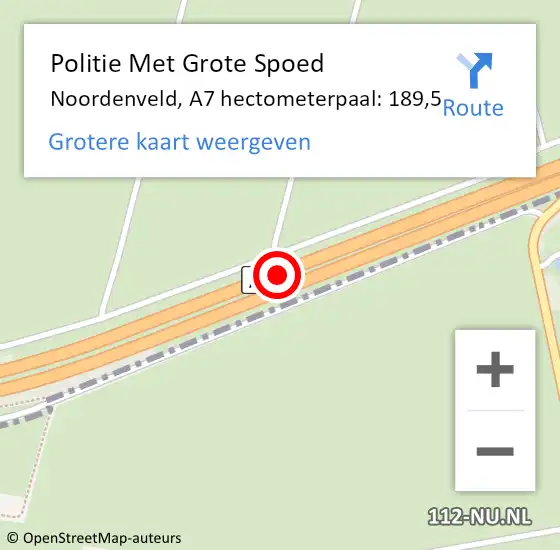 Locatie op kaart van de 112 melding: Politie Met Grote Spoed Naar Noordenveld, A7 hectometerpaal: 189,5 op 10 juni 2023 07:16