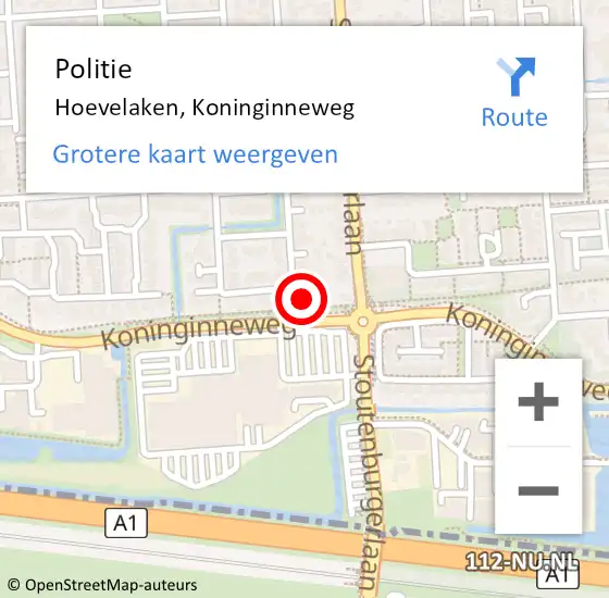 Locatie op kaart van de 112 melding: Politie Hoevelaken, Koninginneweg op 10 juni 2023 07:17
