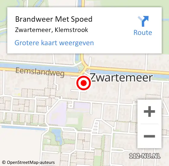 Locatie op kaart van de 112 melding: Brandweer Met Spoed Naar Zwartemeer, Klemstrook op 10 juni 2023 08:20