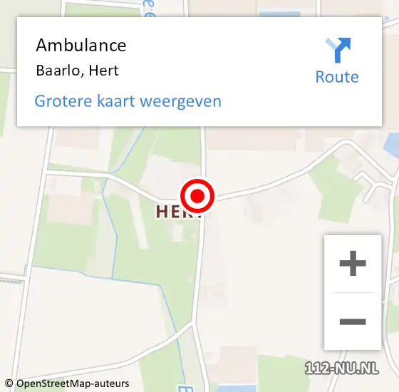 Locatie op kaart van de 112 melding: Ambulance Baarlo, Hert op 28 augustus 2014 12:39