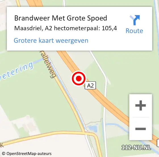Locatie op kaart van de 112 melding: Brandweer Met Grote Spoed Naar Maasdriel, A2 hectometerpaal: 105,4 op 10 juni 2023 08:51