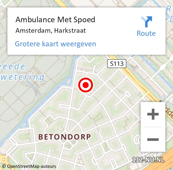 Locatie op kaart van de 112 melding: Ambulance Met Spoed Naar Amsterdam, Harkstraat op 10 juni 2023 09:17