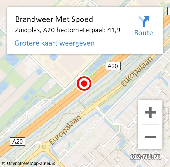 Locatie op kaart van de 112 melding: Brandweer Met Spoed Naar Zuidplas, A20 hectometerpaal: 41,9 op 10 juni 2023 09:33