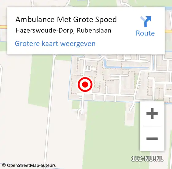 Locatie op kaart van de 112 melding: Ambulance Met Grote Spoed Naar Hazerswoude-Dorp, Rubenslaan op 10 juni 2023 10:11