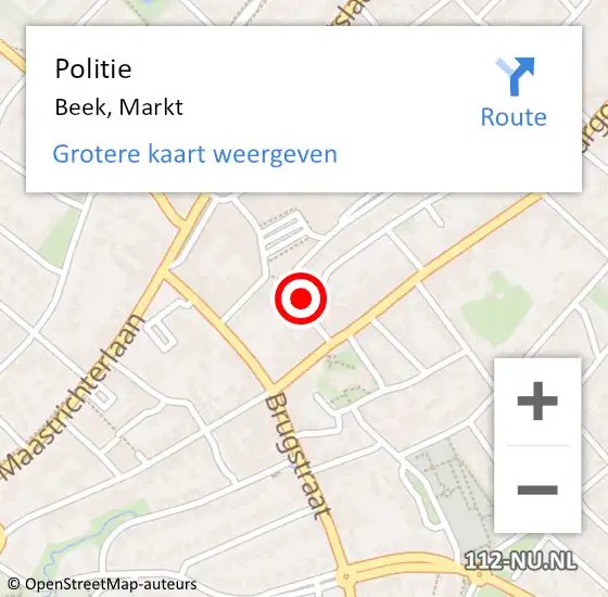 Locatie op kaart van de 112 melding: Politie Beek, Markt op 10 juni 2023 10:43