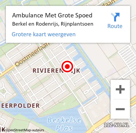 Locatie op kaart van de 112 melding: Ambulance Met Grote Spoed Naar Berkel en Rodenrijs, Rijnplantsoen op 10 juni 2023 11:05