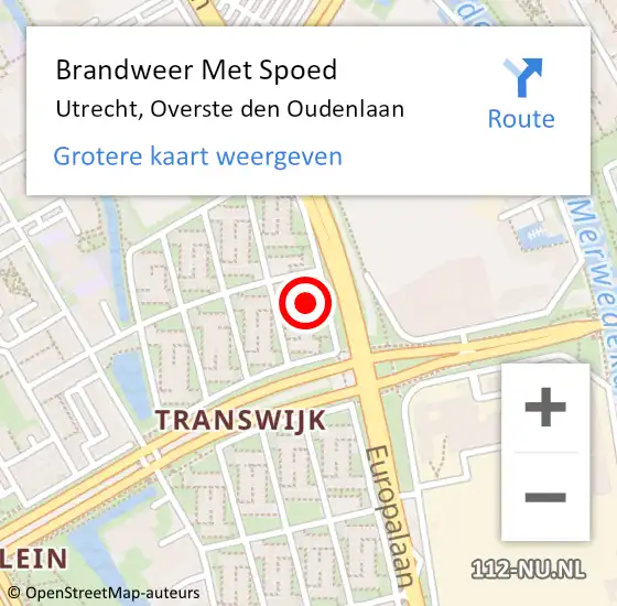 Locatie op kaart van de 112 melding: Brandweer Met Spoed Naar Utrecht, Overste den Oudenlaan op 10 juni 2023 11:12
