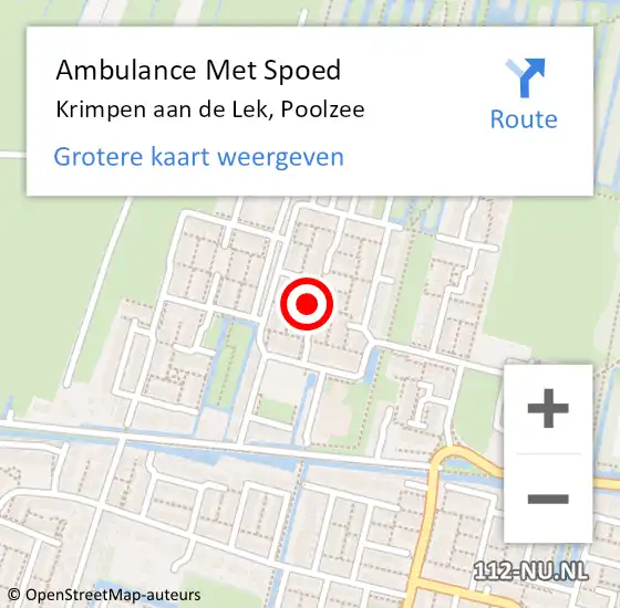 Locatie op kaart van de 112 melding: Ambulance Met Spoed Naar Krimpen aan de Lek, Poolzee op 10 juni 2023 11:33