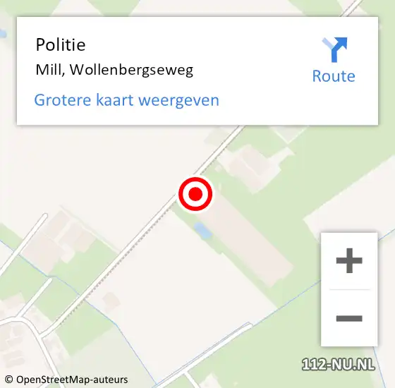 Locatie op kaart van de 112 melding: Politie Mill, Wollenbergseweg op 10 juni 2023 11:35