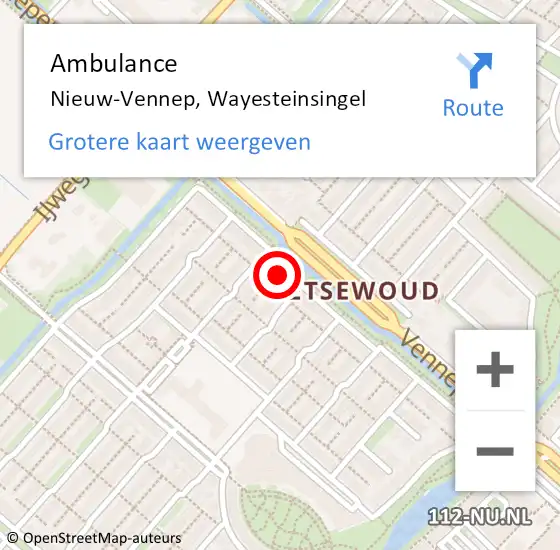 Locatie op kaart van de 112 melding: Ambulance Nieuw-Vennep, Wayesteinsingel op 10 juni 2023 11:45