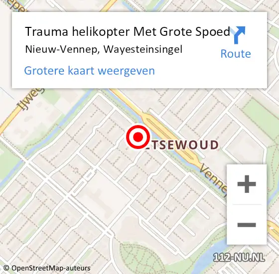 Locatie op kaart van de 112 melding: Trauma helikopter Met Grote Spoed Naar Nieuw-Vennep, Wayesteinsingel op 10 juni 2023 11:50