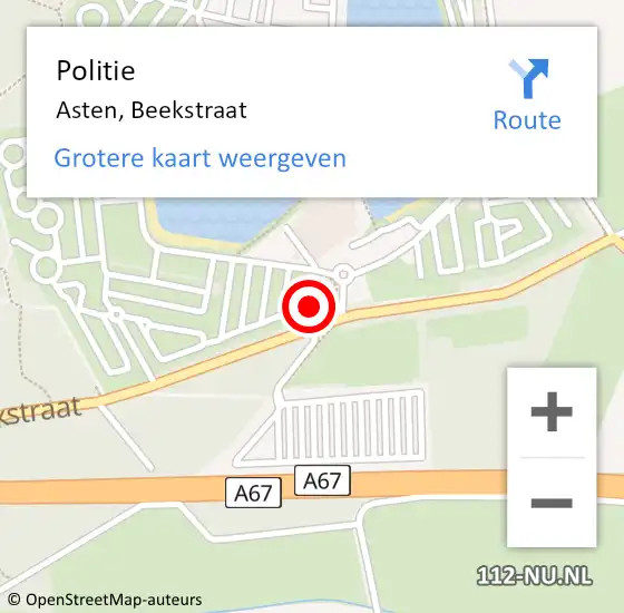 Locatie op kaart van de 112 melding: Politie Asten, Beekstraat op 10 juni 2023 12:06