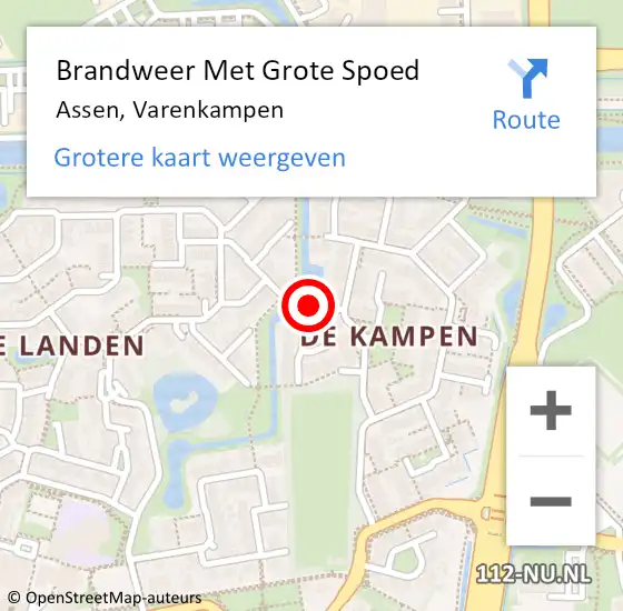 Locatie op kaart van de 112 melding: Brandweer Met Grote Spoed Naar Assen, Varenkampen op 10 juni 2023 12:11