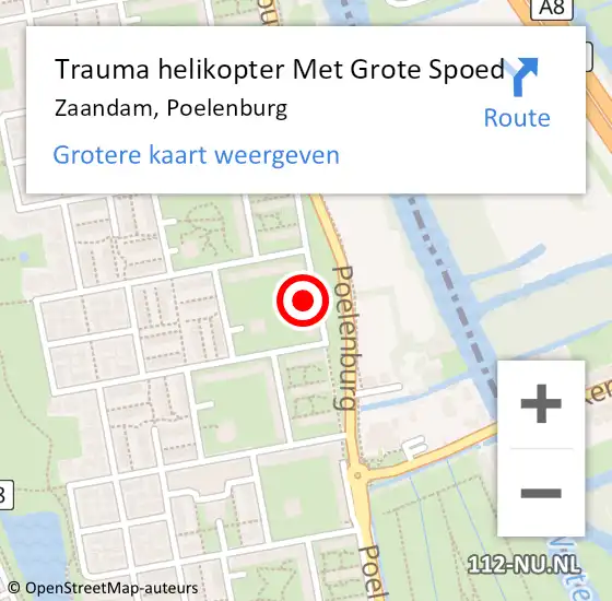 Locatie op kaart van de 112 melding: Trauma helikopter Met Grote Spoed Naar Zaandam, Poelenburg op 10 juni 2023 12:13