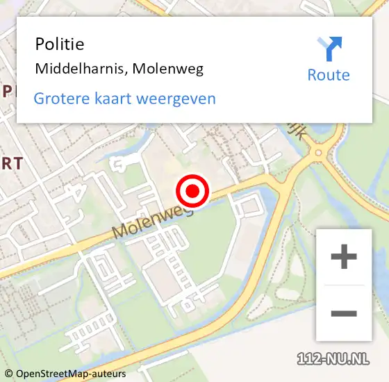 Locatie op kaart van de 112 melding: Politie Middelharnis, Molenweg op 10 juni 2023 12:23