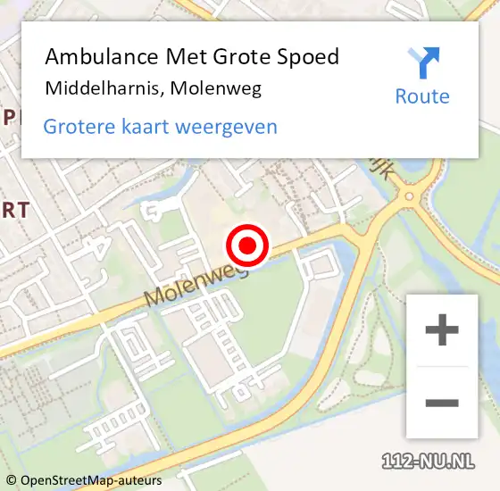 Locatie op kaart van de 112 melding: Ambulance Met Grote Spoed Naar Middelharnis, Molenweg op 10 juni 2023 12:25