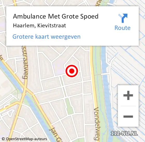 Locatie op kaart van de 112 melding: Ambulance Met Grote Spoed Naar Haarlem, Kievitstraat op 10 juni 2023 12:31