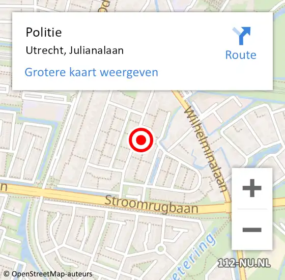 Locatie op kaart van de 112 melding: Politie Utrecht, Julianalaan op 10 juni 2023 12:43