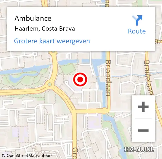 Locatie op kaart van de 112 melding: Ambulance Haarlem, Costa Brava op 10 juni 2023 12:52